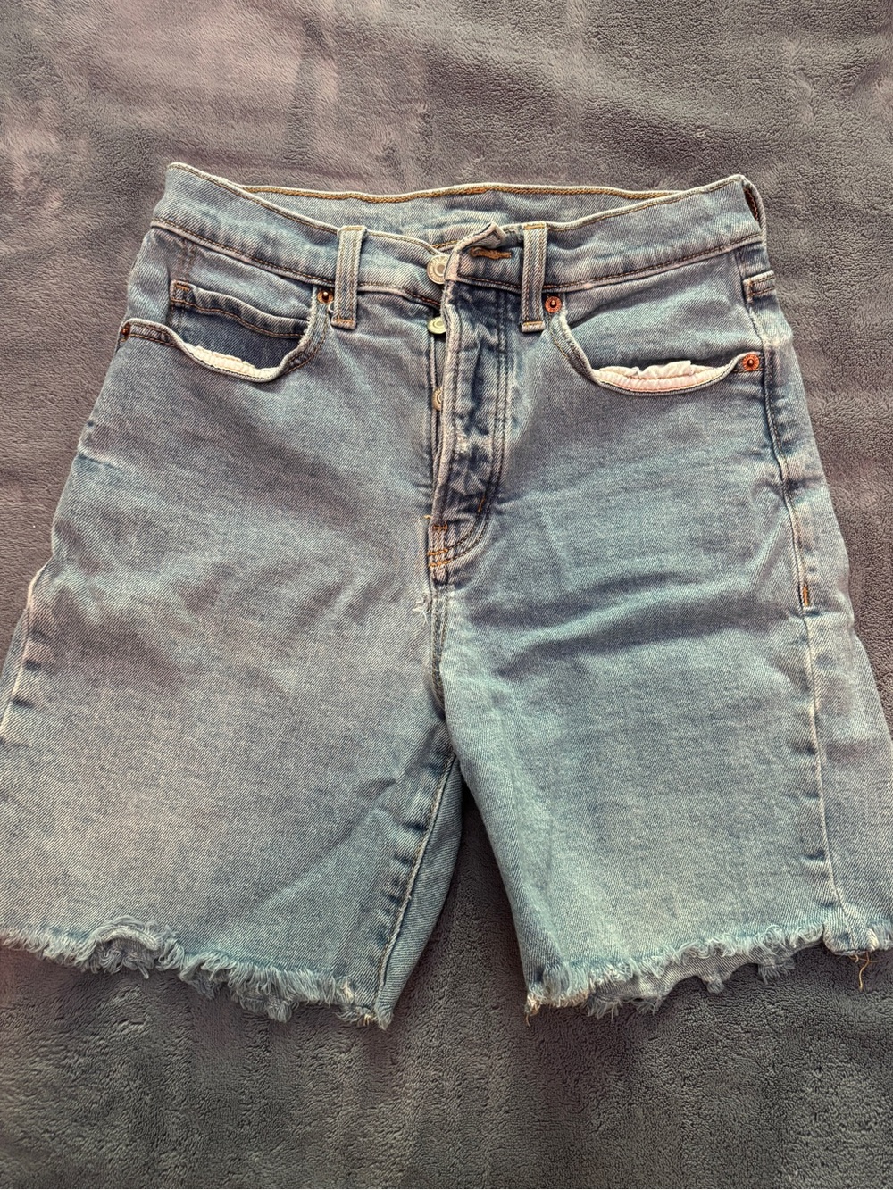 High-Rise Light Blue Denim Bermuda Shorts